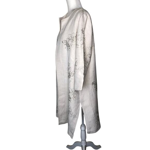 Carole Little Linen Blend Floral Embroidered Jacket 16W Duster Kimono Chic Boho - Picture 3 of 15